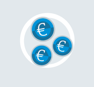 Grafik von drei Geldmünzen mit dem Euro-Zeichen drauf